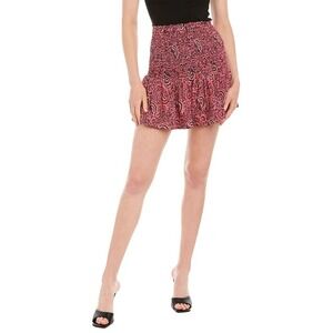 A.L.C. Kade Silk Crepe Smocked Paisley Tiered Ruffle Mini Skirt Country Brick 2